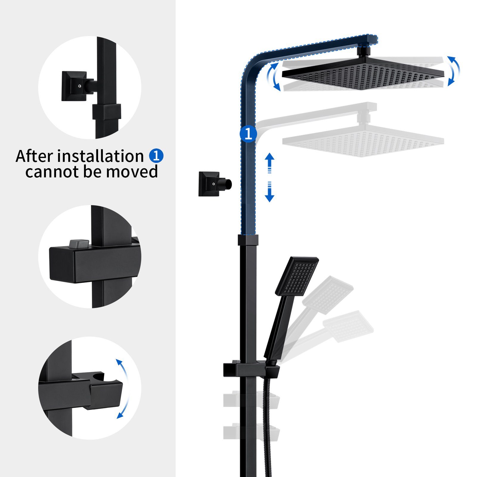 Auralum Duschsäule Duschsystem mit Thermostat Duscharmatur Duschset mit Regendusche, mit Handbrause und höhenverstellbar Duschstange