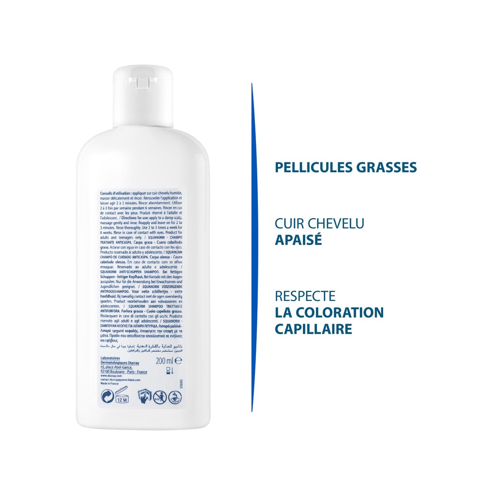 Ducray Squanorm Shampooing  Pellicule Grasse 20 0 ml Shampooing