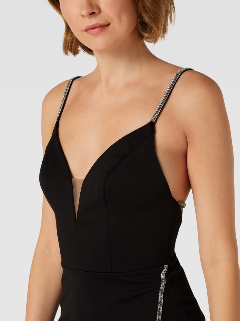 Abendkleid mit Zierbesatz in schwarz