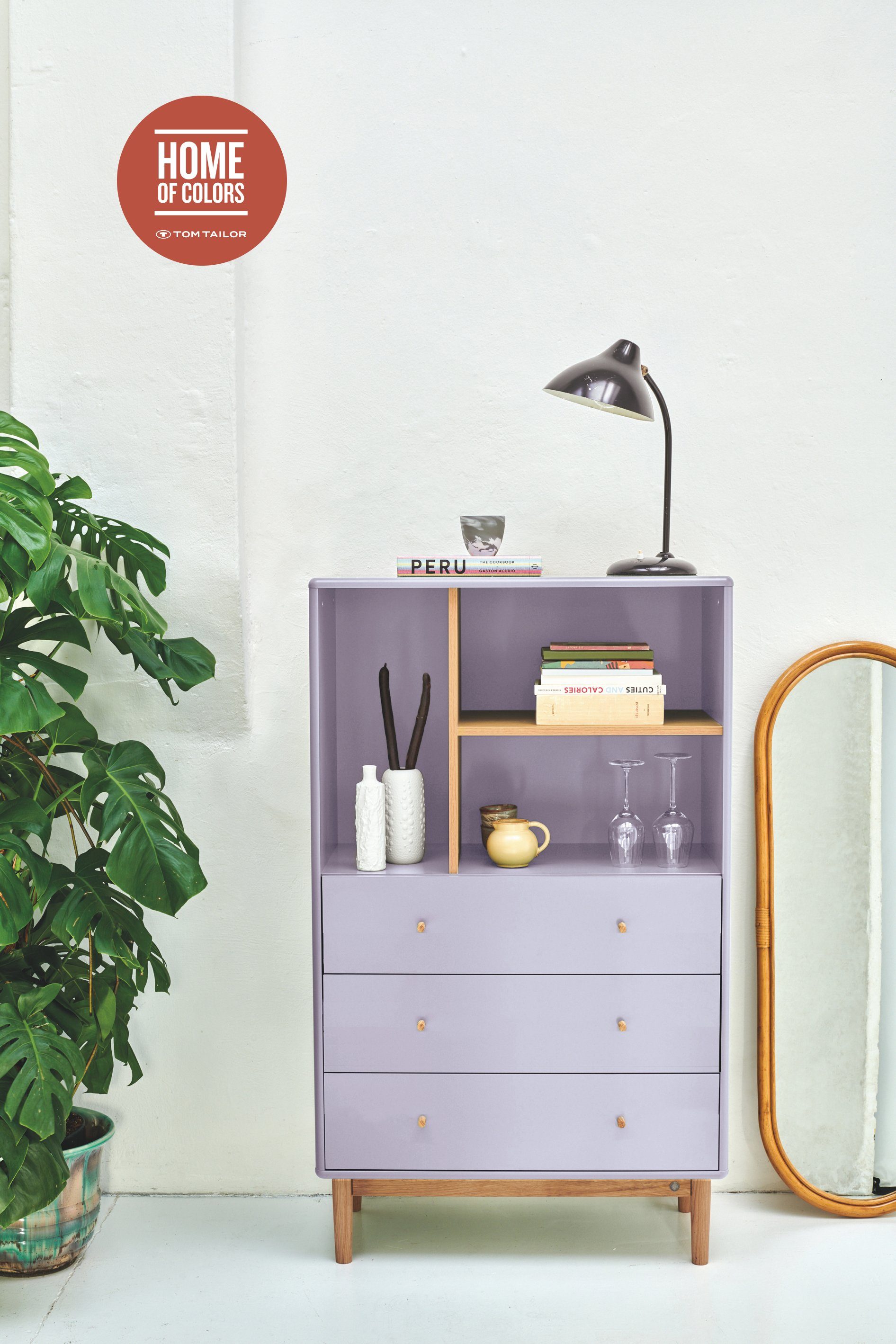 TOM TAILOR HOME Highboard COLOR LIVING Highcabinet - stylischer Stauraum in schönen Farben, hochwertiges Highcabinet mit 3 Schubladen und 3 offenen Fächern.
