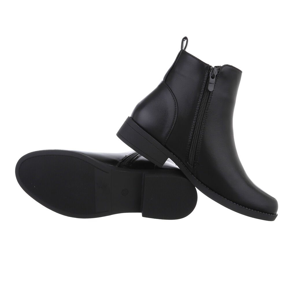 Ital-Design Damen Freizeit Stiefelette Blockabsatz Flache Stiefeletten in Schwarz