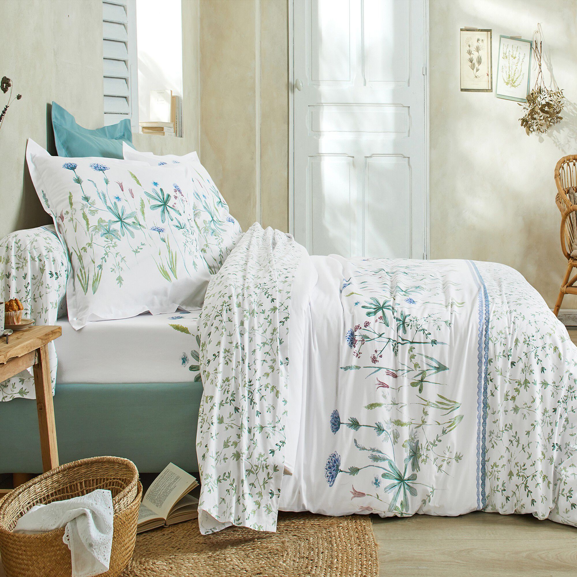 Linge de lit Julie en coton imprimé herbier