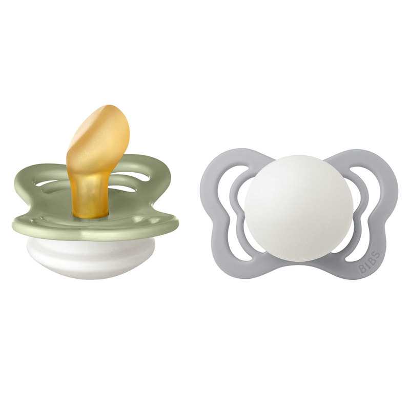 Lot de 2 sucettes Couture Night caoutchouc taille 2 sauge et gris nuage BIBS