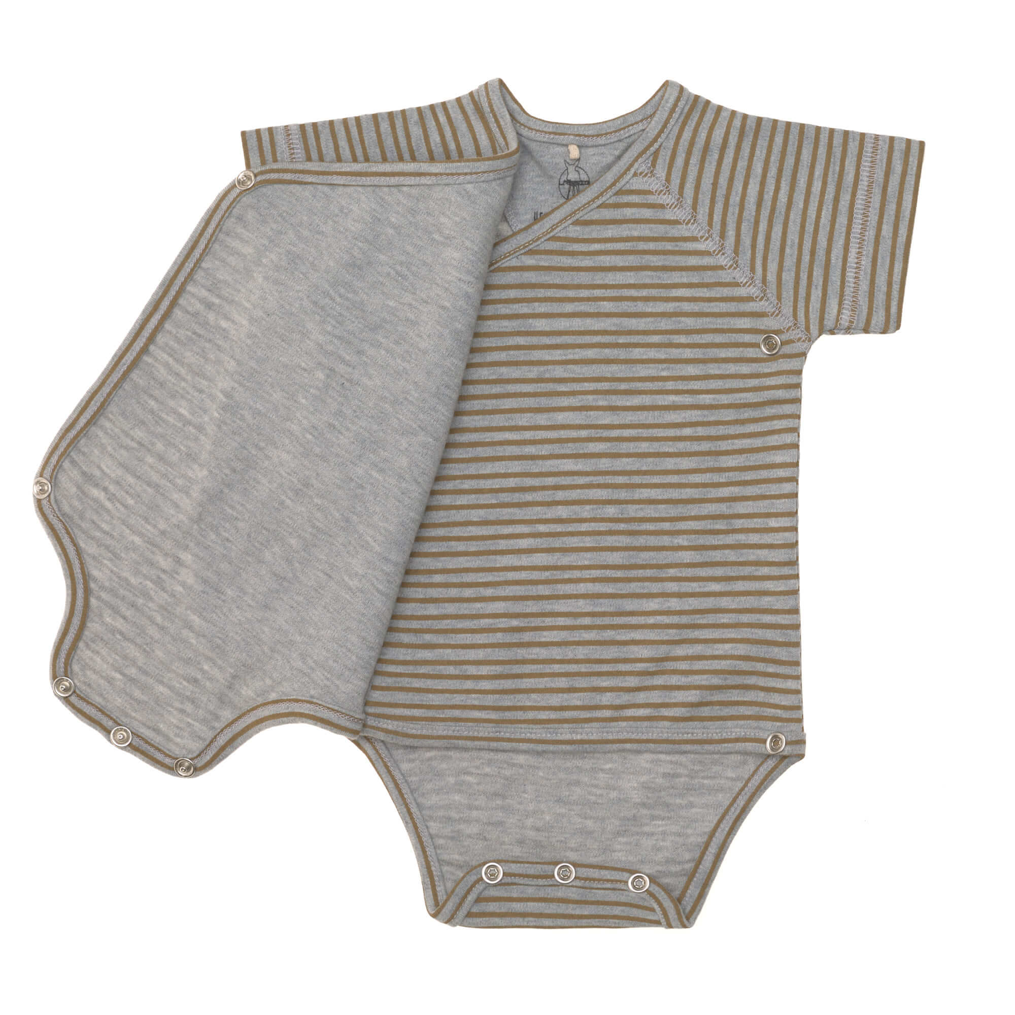 Baby Wickelbody kurzarm - Bio Baumwolle, Streifen, Grau meliert