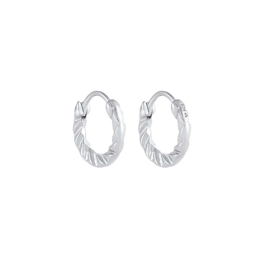 Elli Elli Boucles d'Oreilles Mini créoles dames structurées de base en argent sterling Boucles d'oreilles