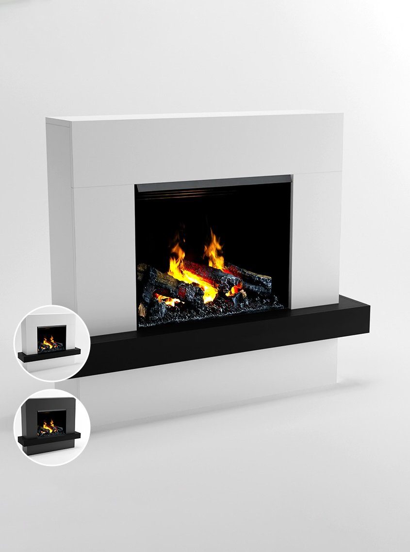 GLOW FIRE Elektrokamin weiß / Grau Hera Wasserdampf Kamin mit Heizung, elektrischer Kamin / Wasserdampfkamin mit 3D Feuer
