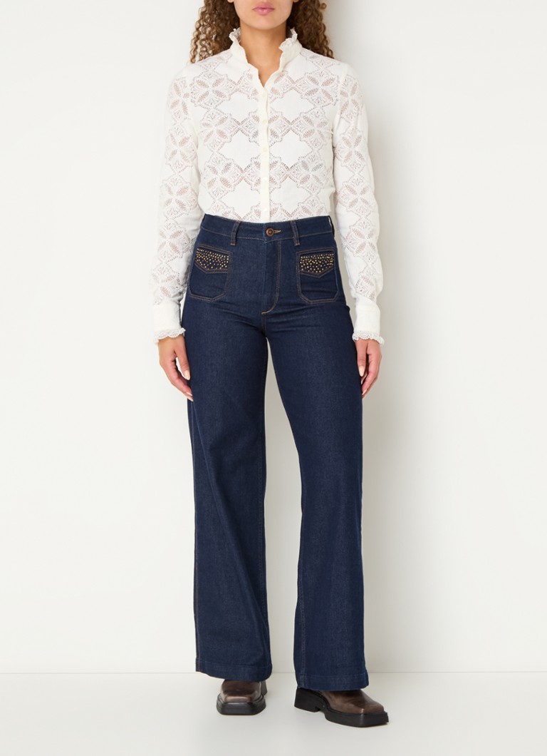 Jeans Jean Mos Mosh MMColette Axelia a vita alta e gamba larga, lavaggio scuro