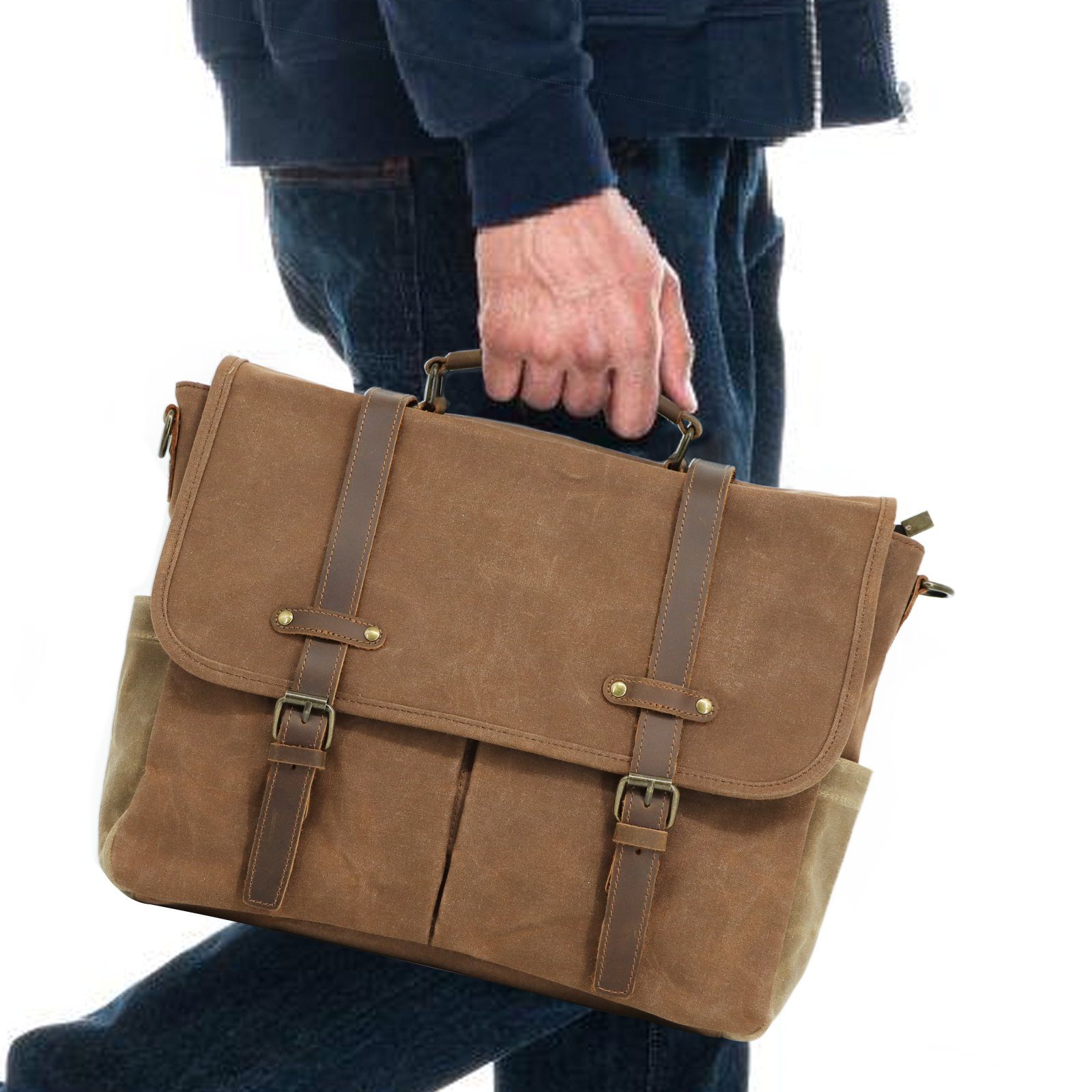 TAN.TOMI Aktentasche Aktentasche mit Schultergurt,Aktentasche Herren Leder, Business Tasche mit Tragegriff, Arbeitstasche mit Laptopfach