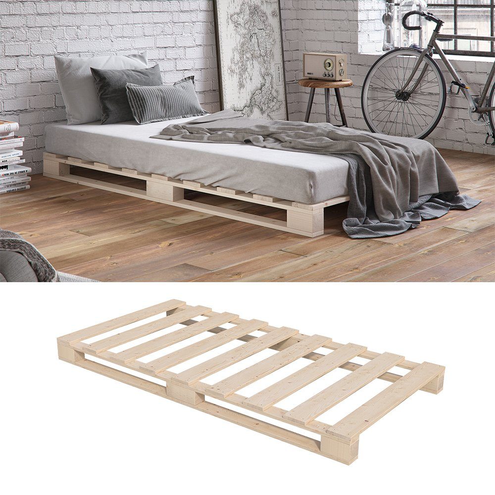 VitaliSpa® Massivholzbett Palettenbett Holzbett Palettenmöbel 90 x 200 cm Natur