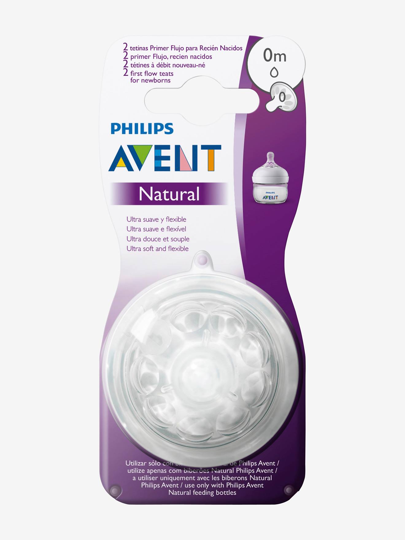 Lot de 2 tétines Philips AVENT Natural, 5 débits transparent