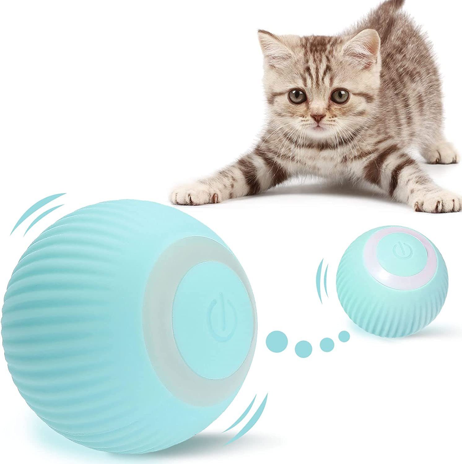 Tier-Intelligenzspielzeug Interaktives Katzenspielzeug Ball, Katzenball mit LED-Licht, USB Wiederaufladbares, 360° Selbstdrehender Elektrisch Ball für Katzen