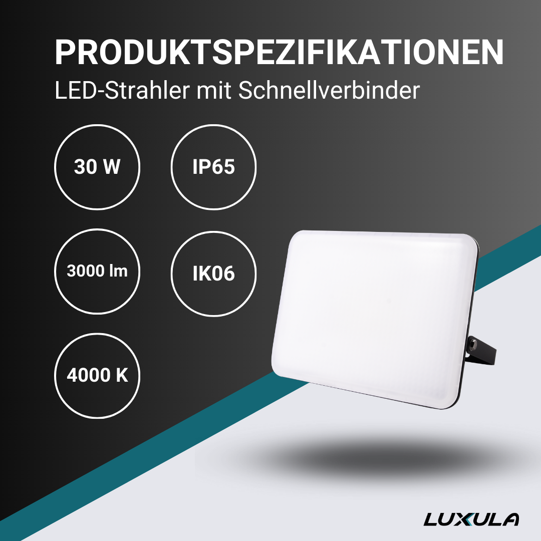 LUXULA LED-Fluter mit Schnellverbinder, white cover, 30 W, 4000 K (neutralweiß),