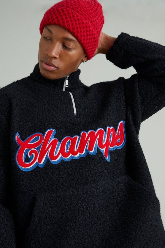Oversize Sweatshirt mit 1/4 Reißverschluss und Bouclee-Applikation