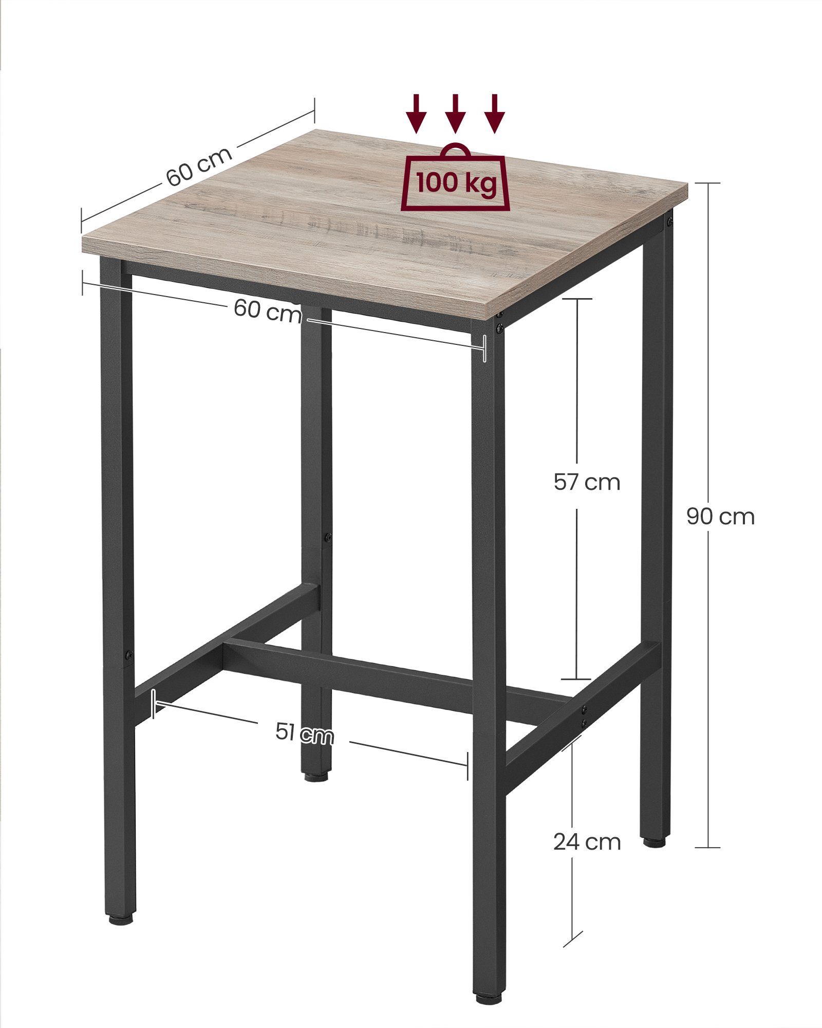 VASAGLE Bartisch Küchentisch, Stehtisch, 60 x 60 x 92 cm