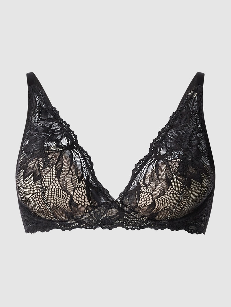 Bralette aus floraler Spitze - wattiert in schwarz