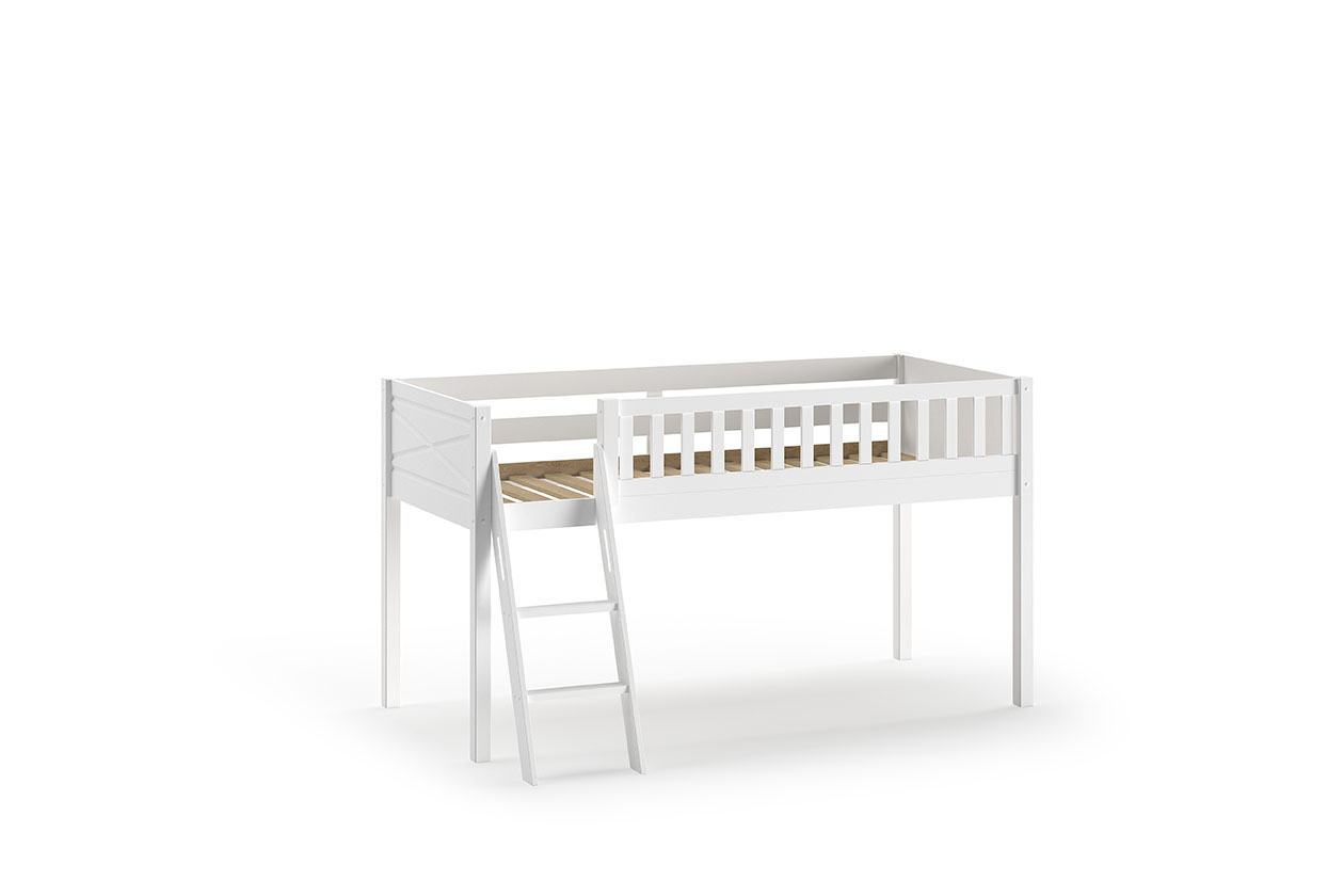 VIPACK Spielbett SCOTT, LF 90 x 200 cm, mit Rolllattenrost, Leiter und Textilset Vorhang, Tunnel und 3 Taschen 
