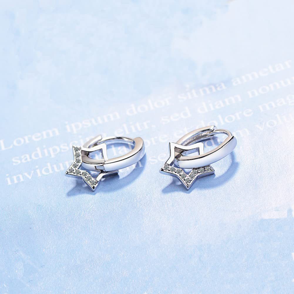 POCHUMIDUU Paar Ohrhänger 925 Sterling Silber Hängeohrringe für Damen (2-tlg., Pentagramm mit Diamanten), Geschenke für Mädchen und Frauen