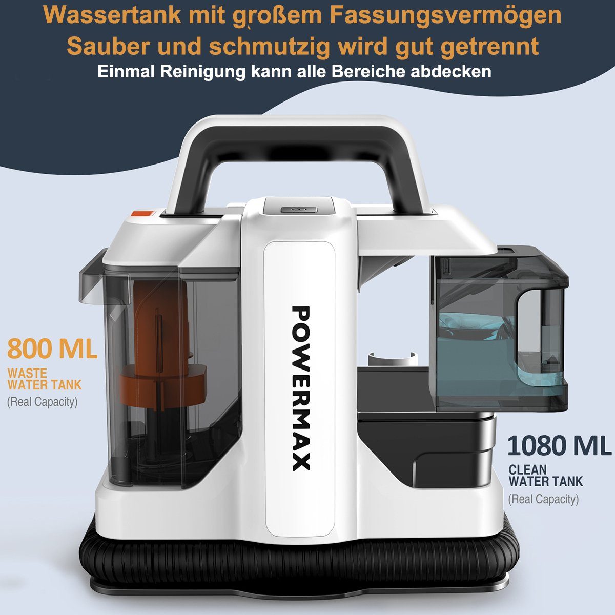 Welikera Teppichreinigungsgerät Waschsauger 450W, mit 2 Size Bürstenkopf & 2 Wassertanks