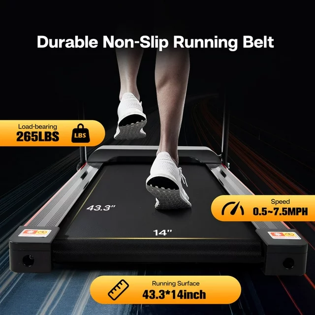 2.5HP Folding Treadmill Portable Running Walking Compact Exercise Machine with 12 Preset Program, LED Display, Bluetooth Music Easy Assembly for Home