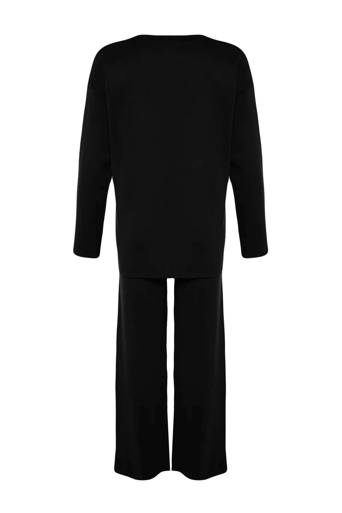Trendyol Collection  Schwarzes Basic-Set aus Strickoberteil und -unterteil mit Rundhalsausschnitt, TWOAW23AU00244