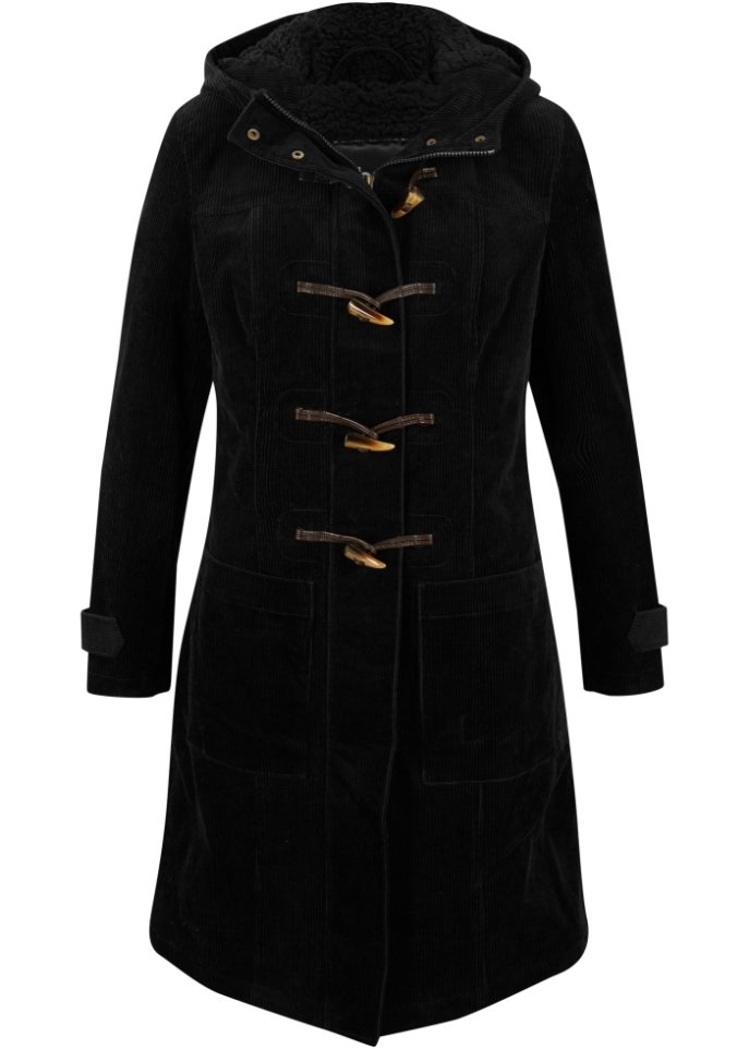 Gefütterter Cord-Dufflecoat, halblang