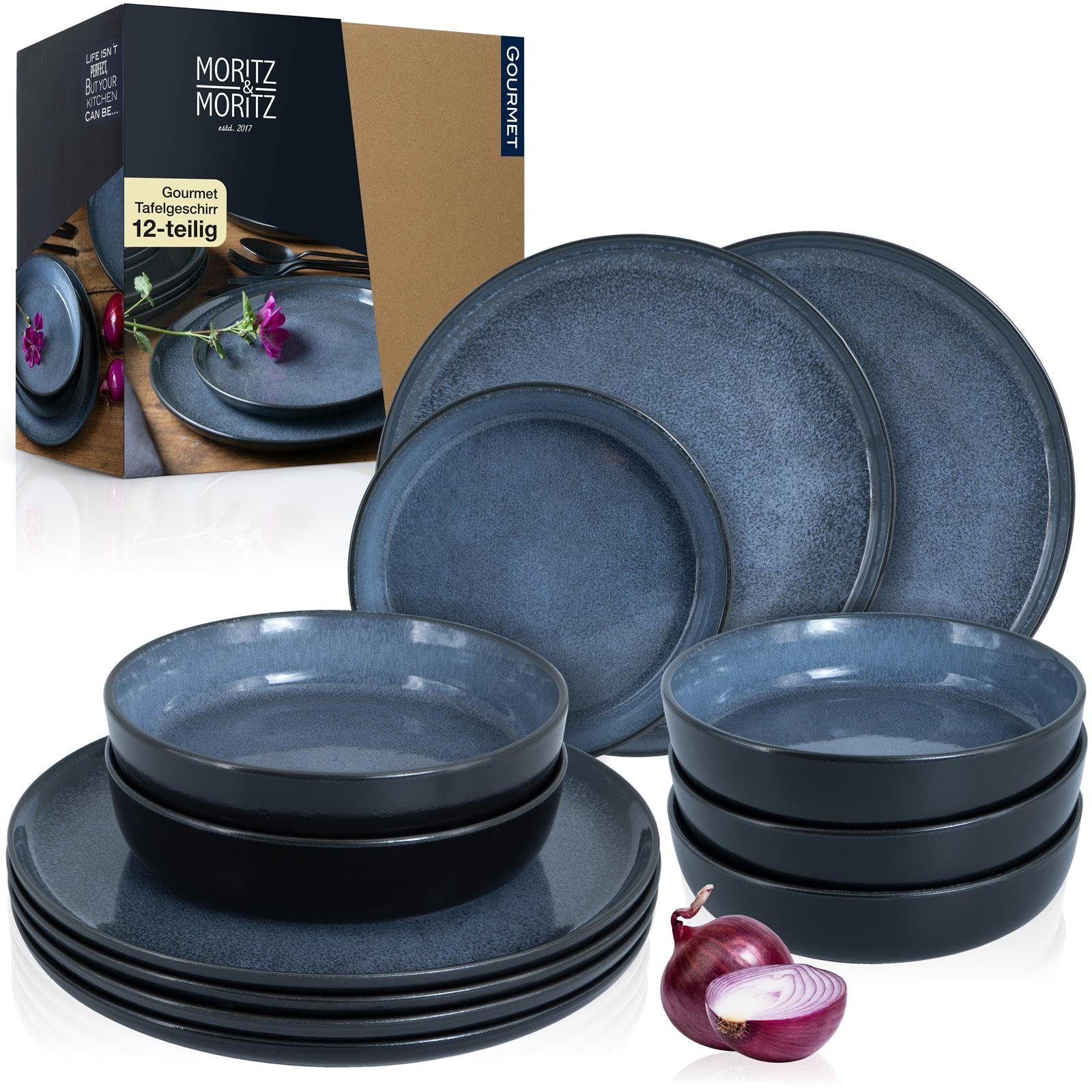 Moritz & Moritz Tafelservice Moritz & Moritz 12tlg Tafel Service Blau Geschirr Set Digital (12-tlg), 6 Personen, Kombigeschirr für 6 Personen