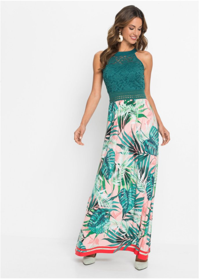 Maxikleid mit Print und Spitze