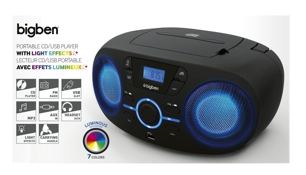 BigBen tragbarer CD Player CD61 schwarz USB MP3 FM Radio AUX-IN AU363166 CD-Player