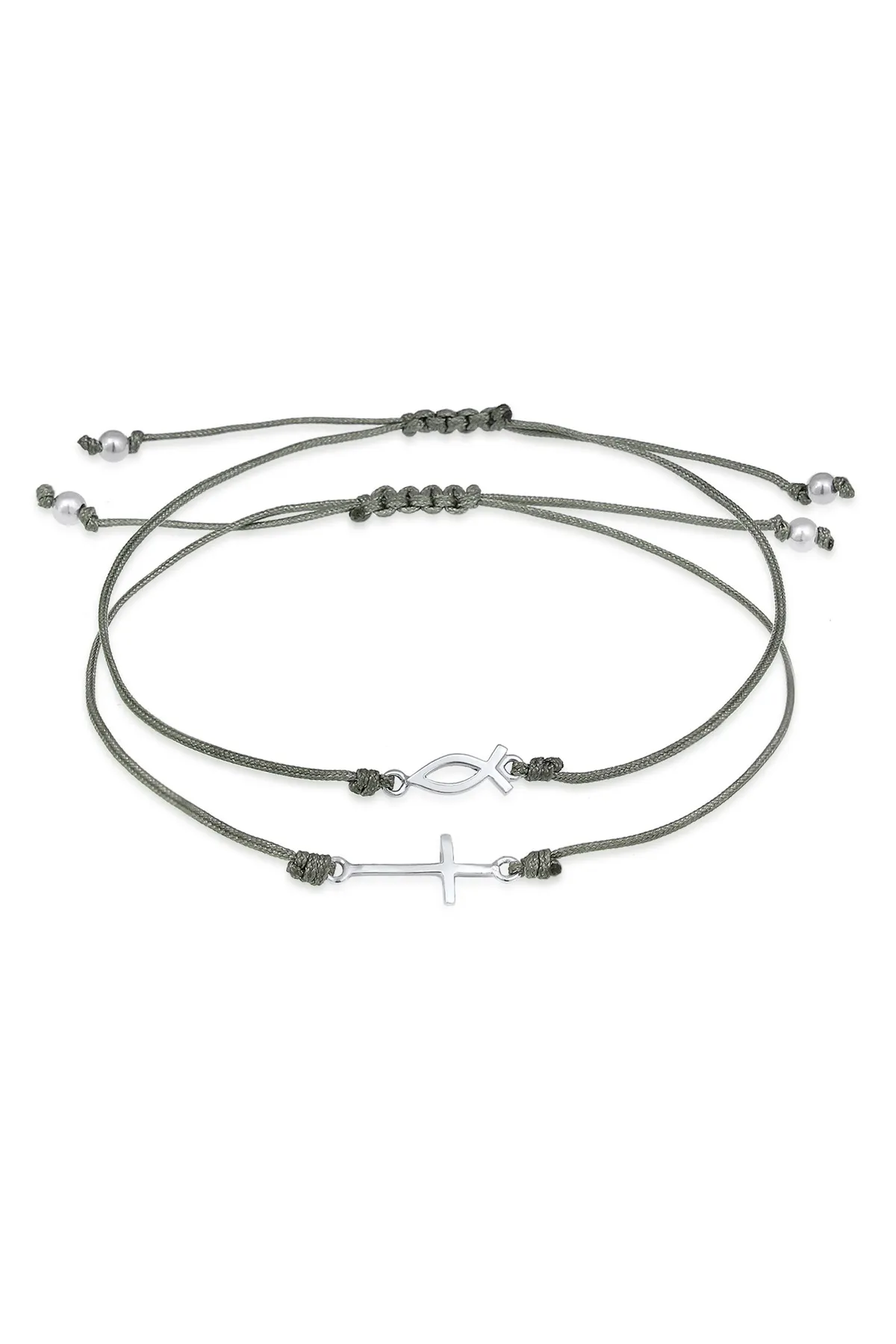 ELLI  Armband 2er Set Fisch Kreuz Religion Nylon 925 Silber