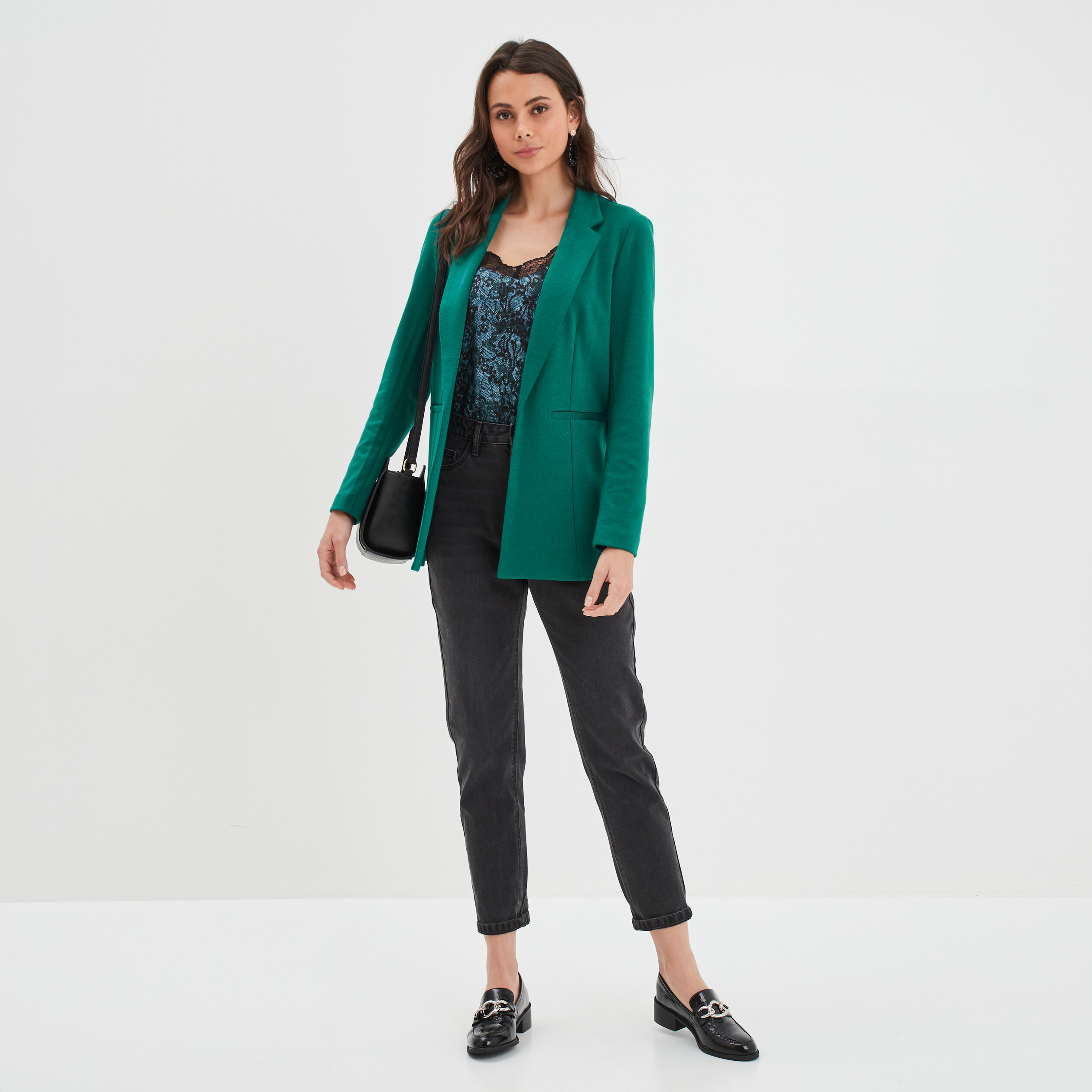 Caraco satin avec dentelle Liberto bleu canard femme | La Halle