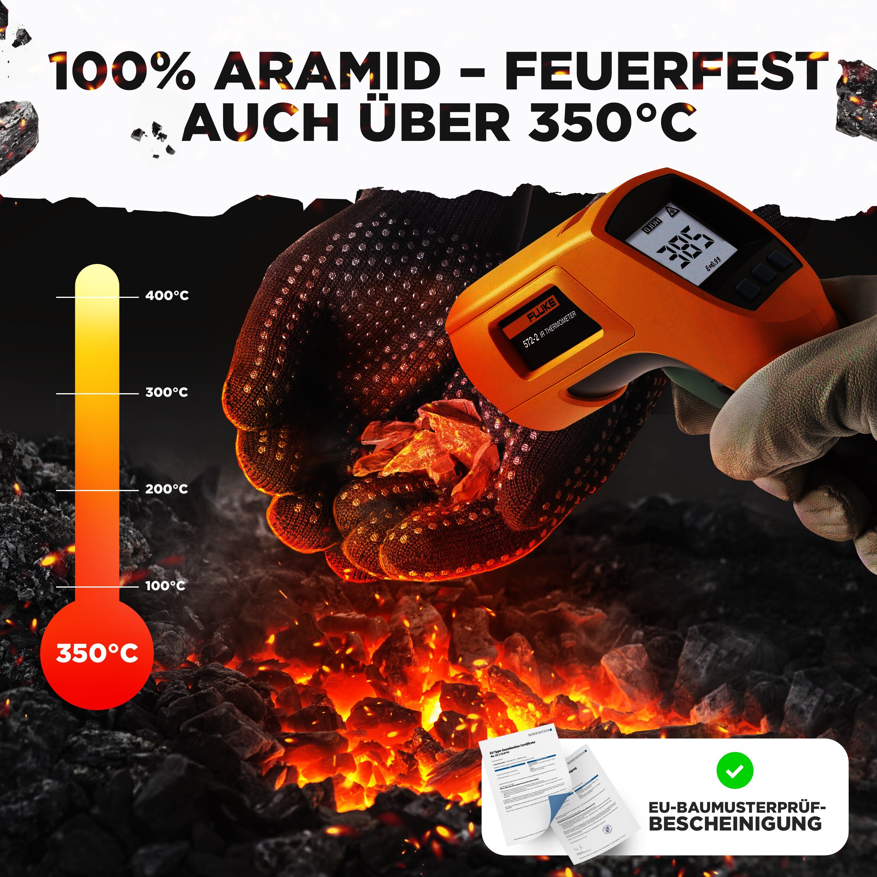 Funkenflug Grillhandschuhe Funkenflug® Premium Grillhandschuhe hitzebeständig, (3 bequeme Größen [Neu] - Lange feuerfeste Handschuhe für ein einzigartiges Grillerlebnis, 2-tlg., 1 Paar Grillhandschuhe + 2 Stück Dutch Oven E-Books), inkl. Geschenkverp