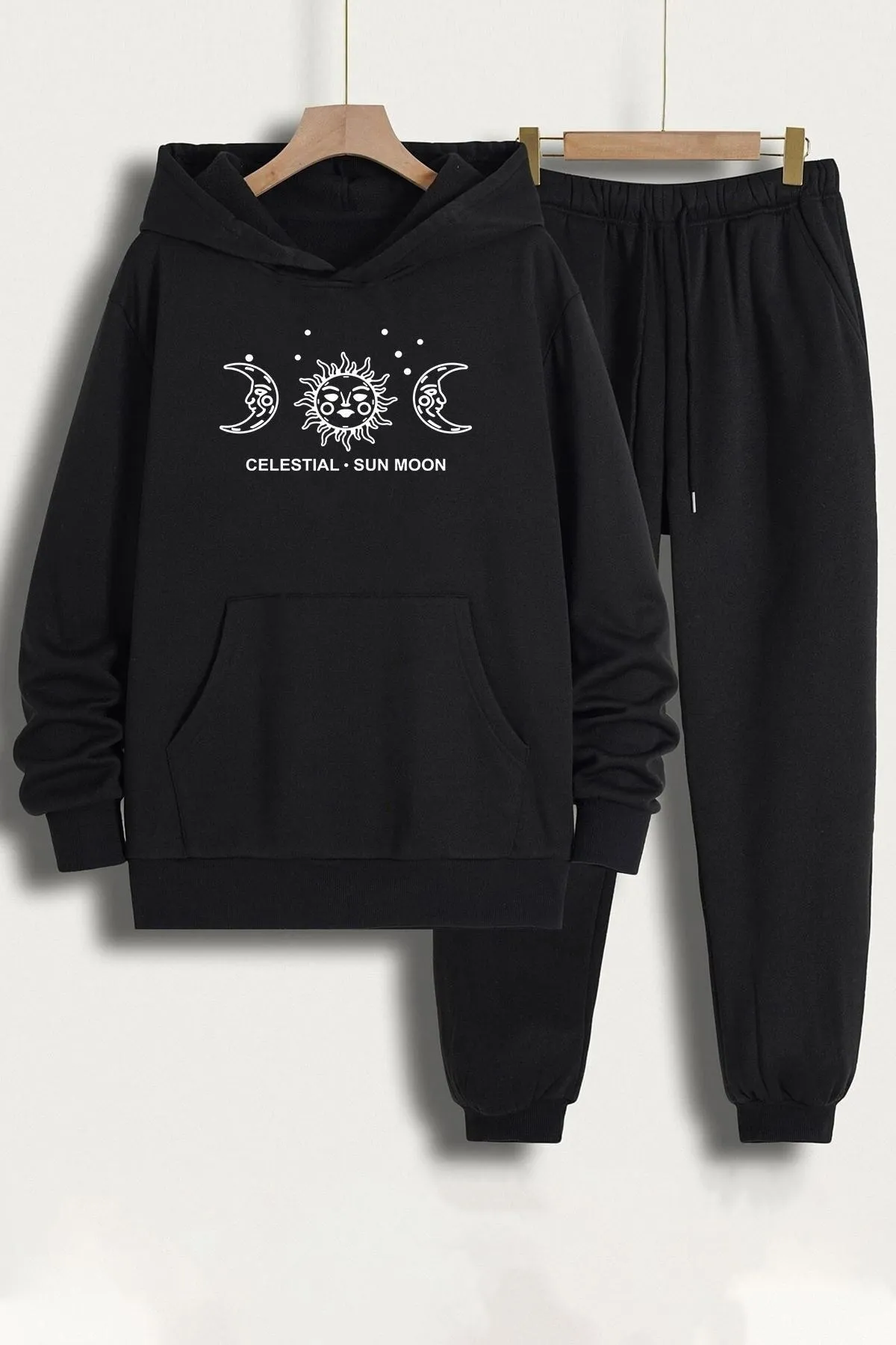 uyguntarz  Unisex-Trainingsanzug-Set mit Celestial Sun Moon-Aufdruck