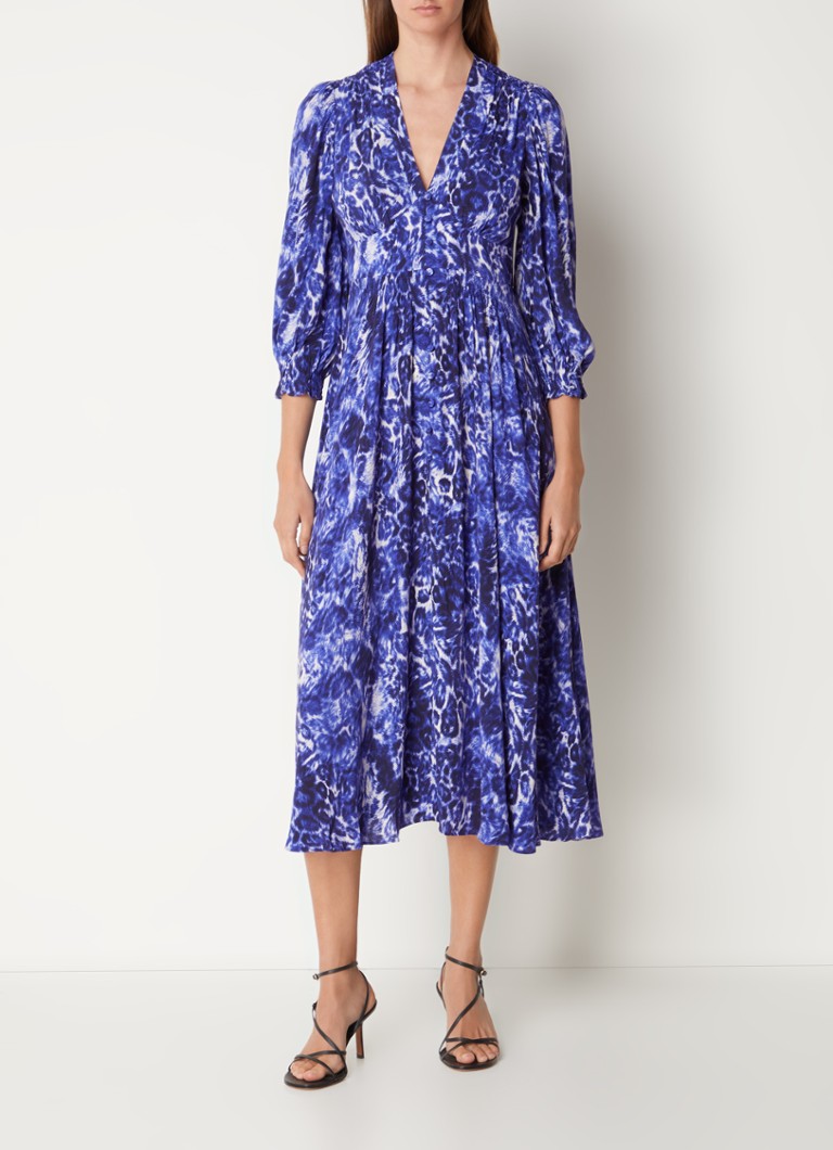Whistles sjajna midi haljina s naborima i leopard printom