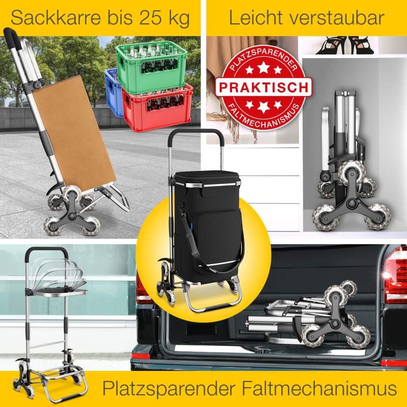 Aktivshop Treppensteiger Einkaufstrolley mit Kühlfach, abnehmbare Tasche 43 Liter