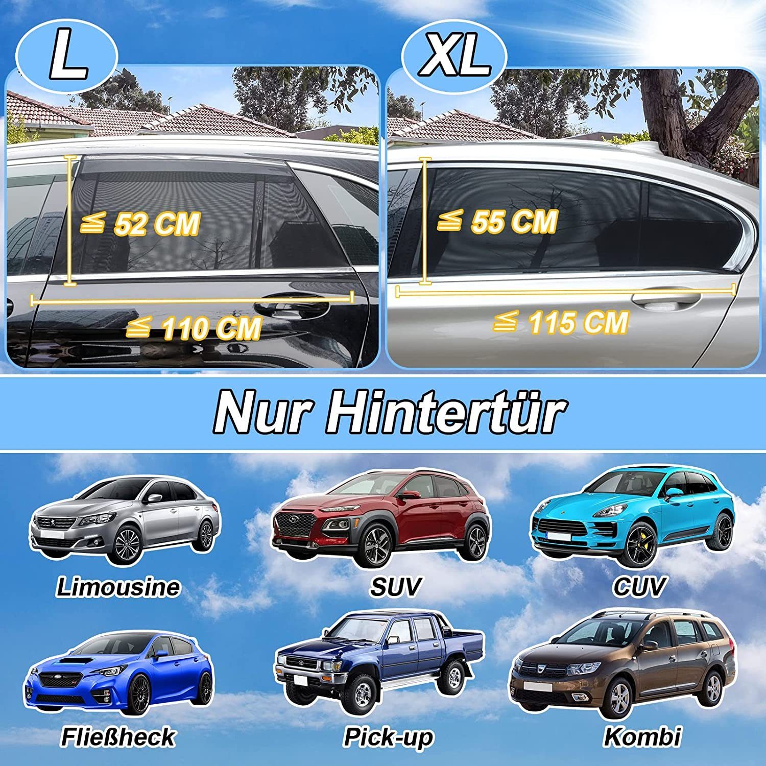 GelldG Autosonnenschutz Sonnenschutz Auto Dehnbar, 2-Stück Kinder Auto Sonnenschutz