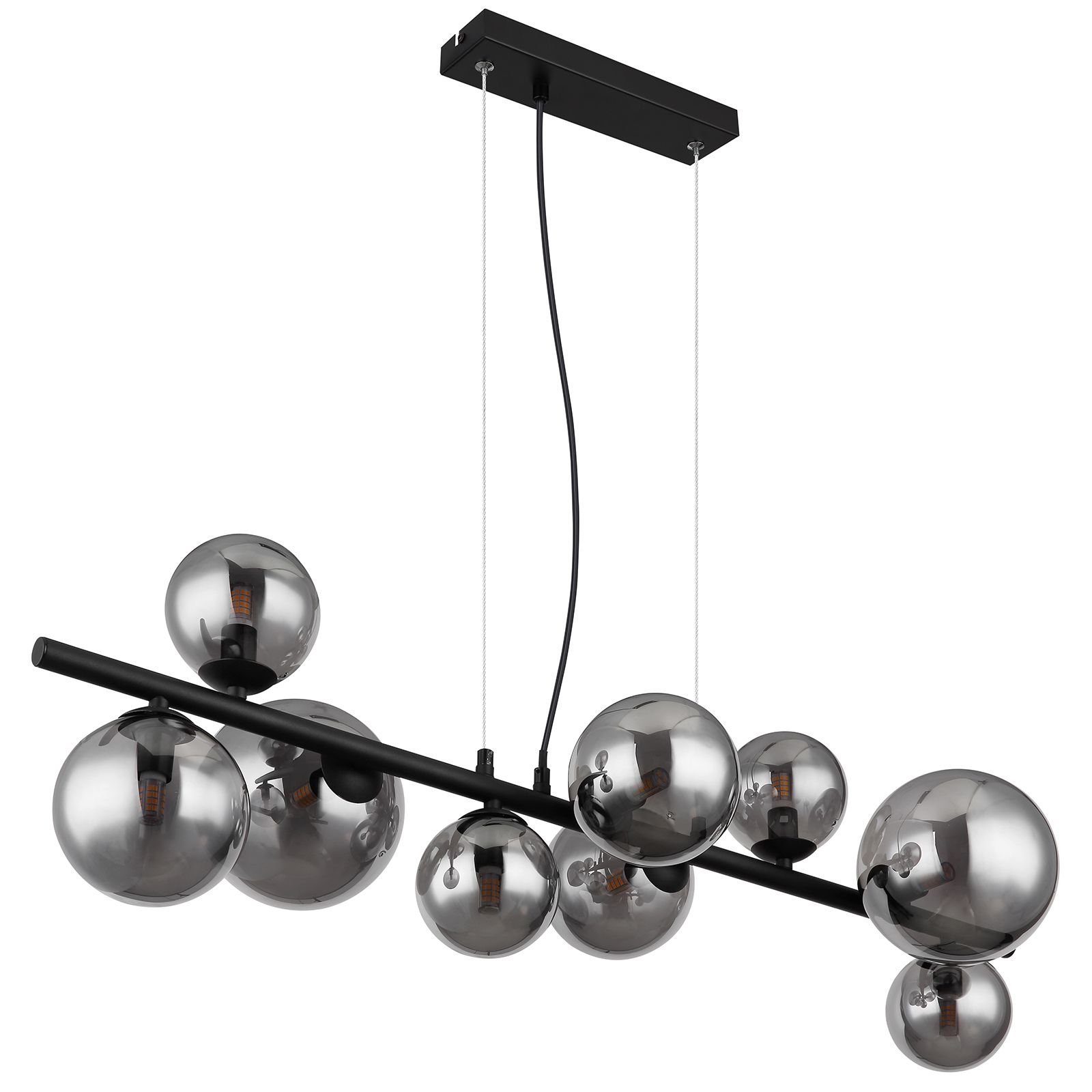Globo Hängeleuchte GLOBO Hängeleuchte Esszimmer LED Hängelampe Rauchglas Pendelleuchte, Glas, Kugeln, 9 flammig, modern, LED wechselbar, Warmweiß, Wohnzimmer, Schlafzimmer, Pendellampe