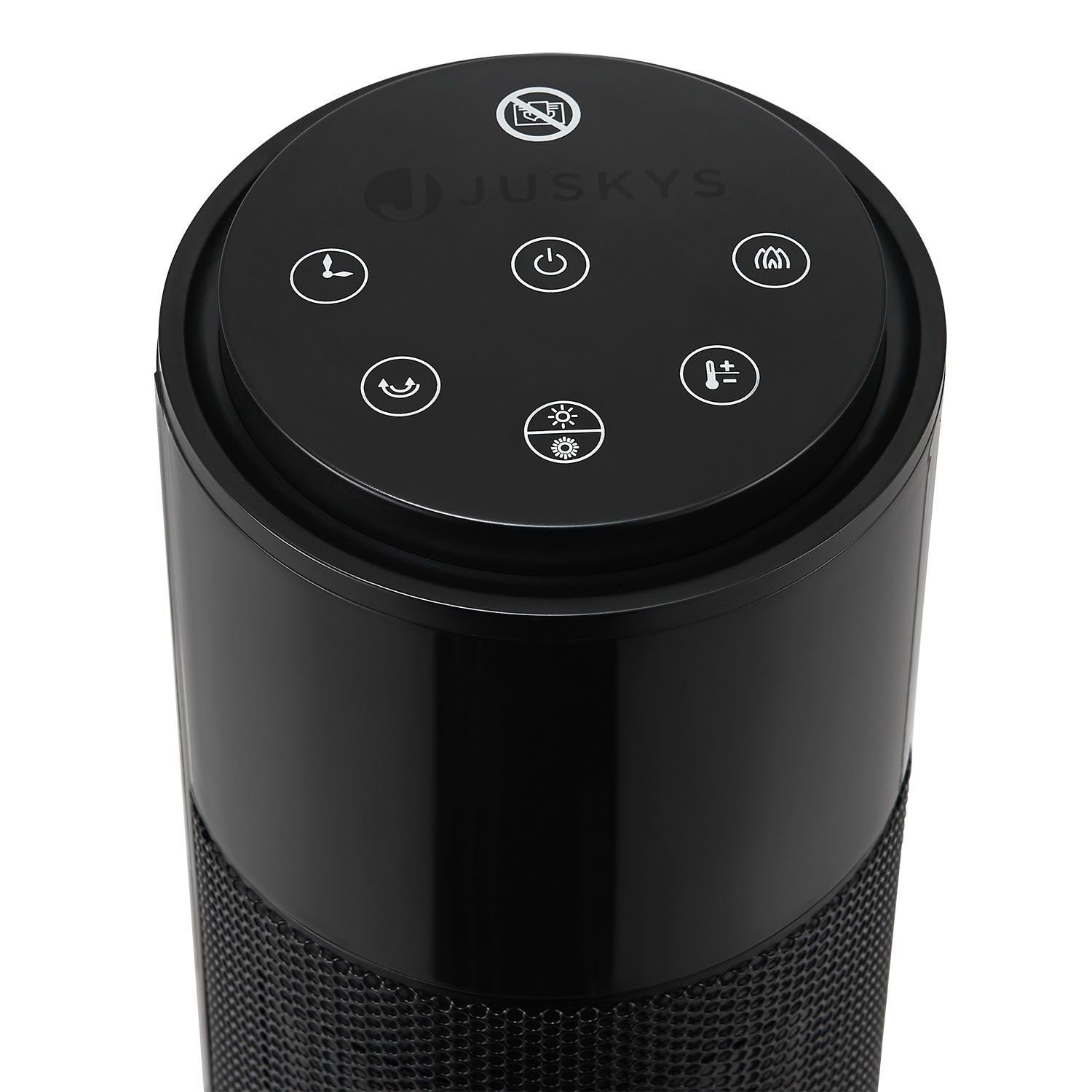 Juskys Heizlüfter Turm-Keramik-Heizer 1000/2000W in Schwarz, 2000 W, 2 Leistungsstufen, 50° Oszillation, LCD, Fernbedienung, Kamineffekt