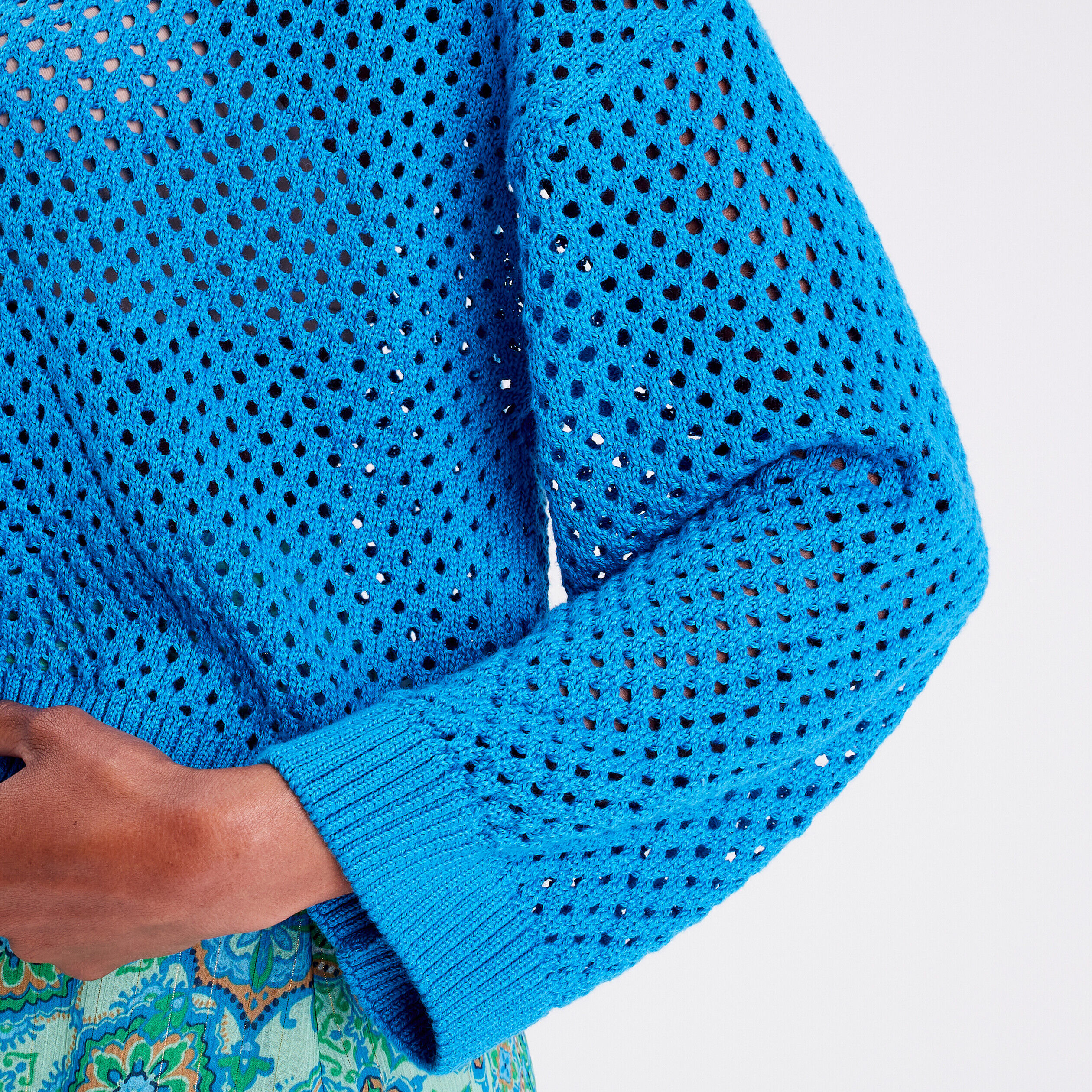 Pull ajouré col rond bleu femme | Cache Cache