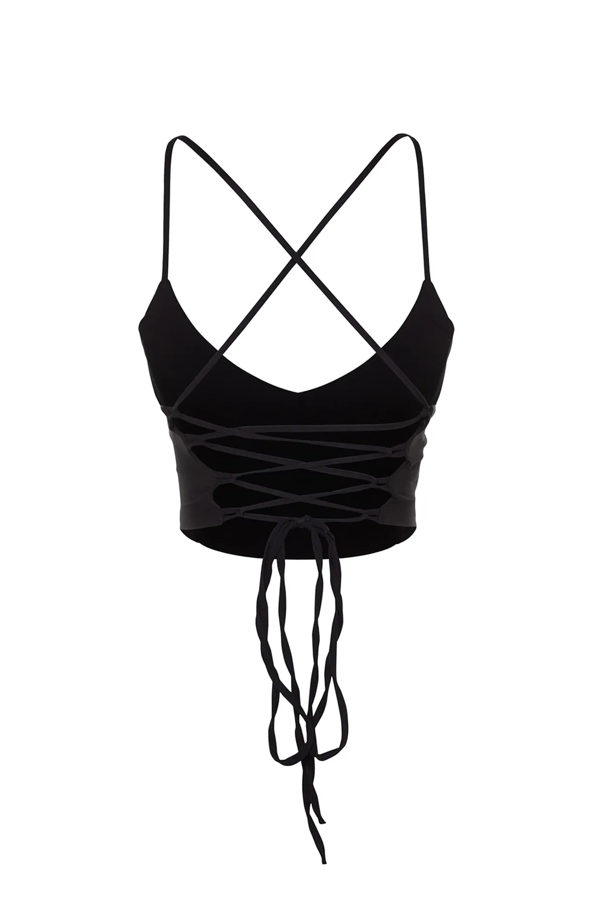 Trendyol Collection  Schwarzes, kurz gefüttertes Bustier aus gewebtem Flor TPRSS21BS0009