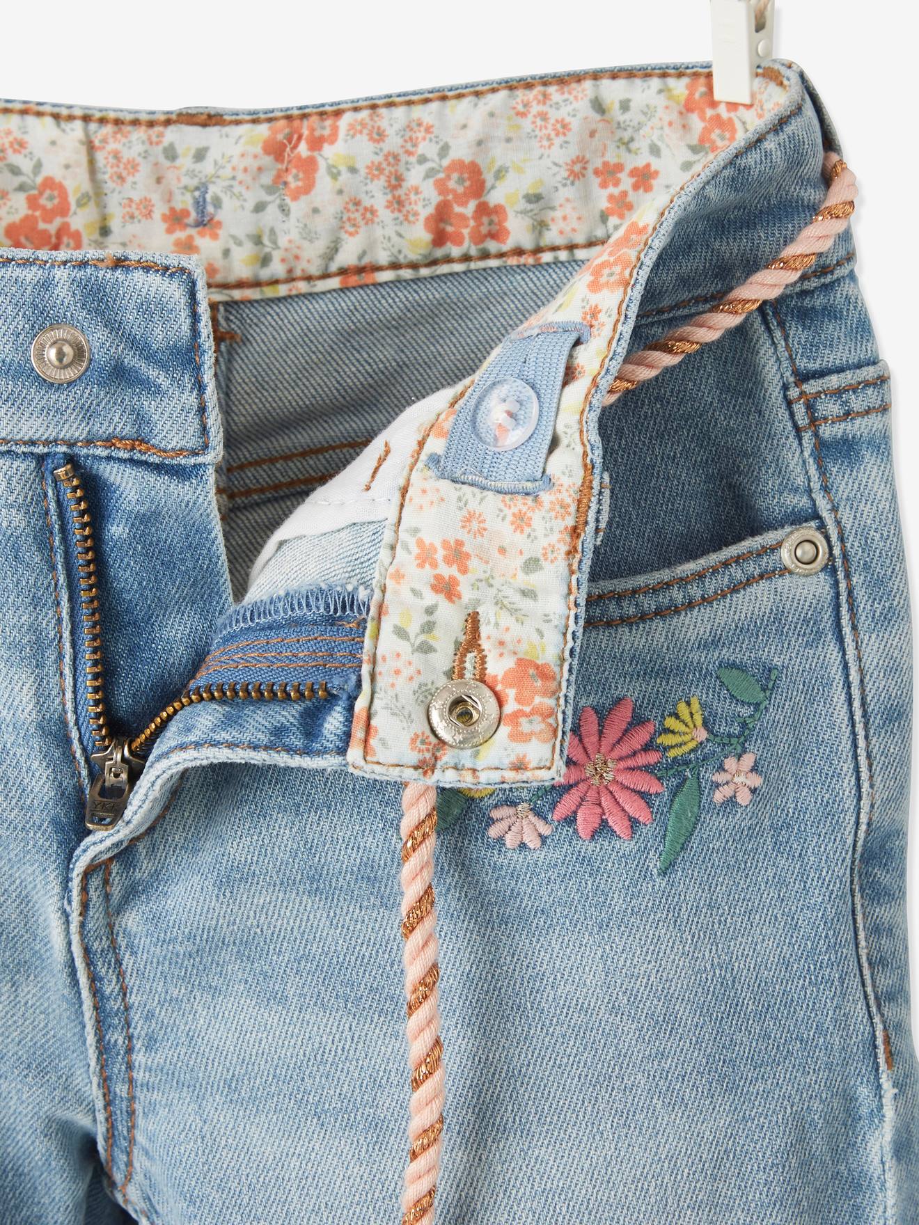 Bermuda en jean brodé fleurs Basics fille double stone