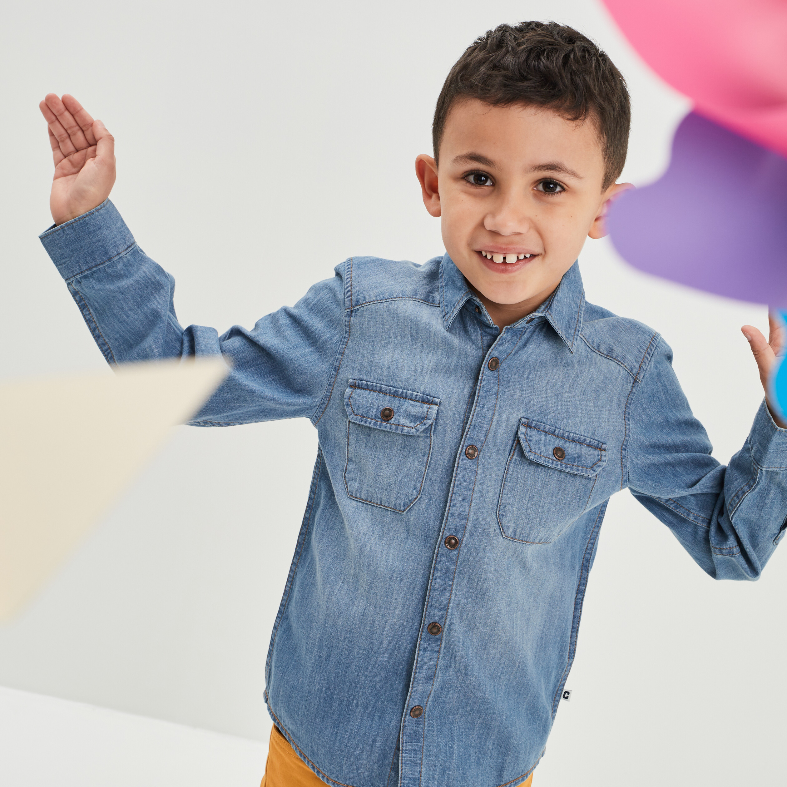 Chemise manches longues en jean Creeks denim double stone garçon | La Halle