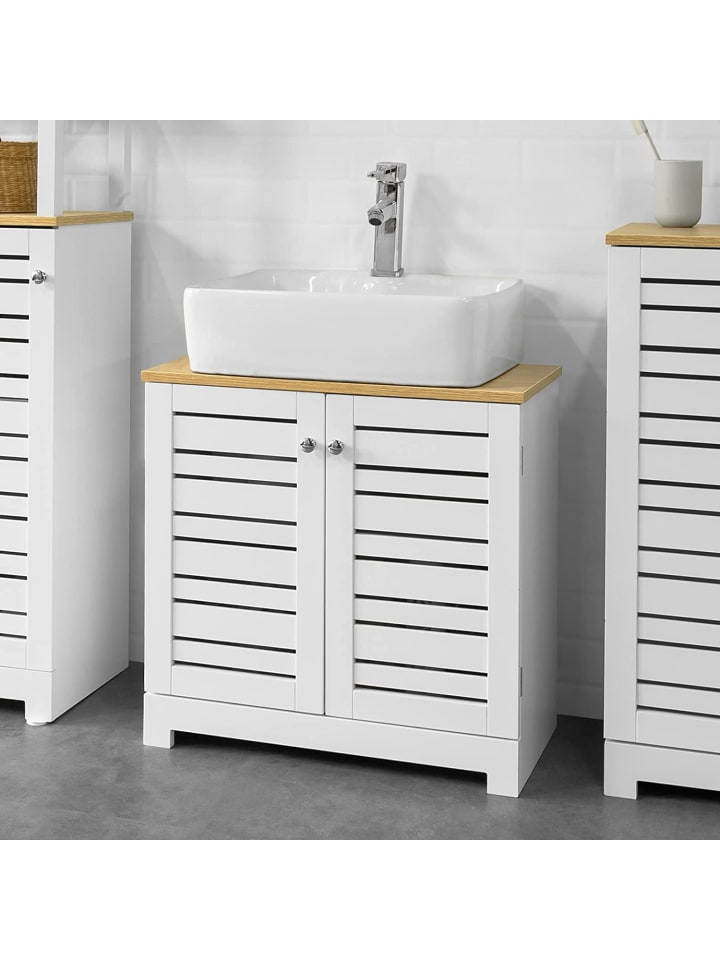 SoBuy Waschbeckenunterschrank in Weiß und Natur - (B)60 x (H)59 x (T)30cm günstig kaufen onesize