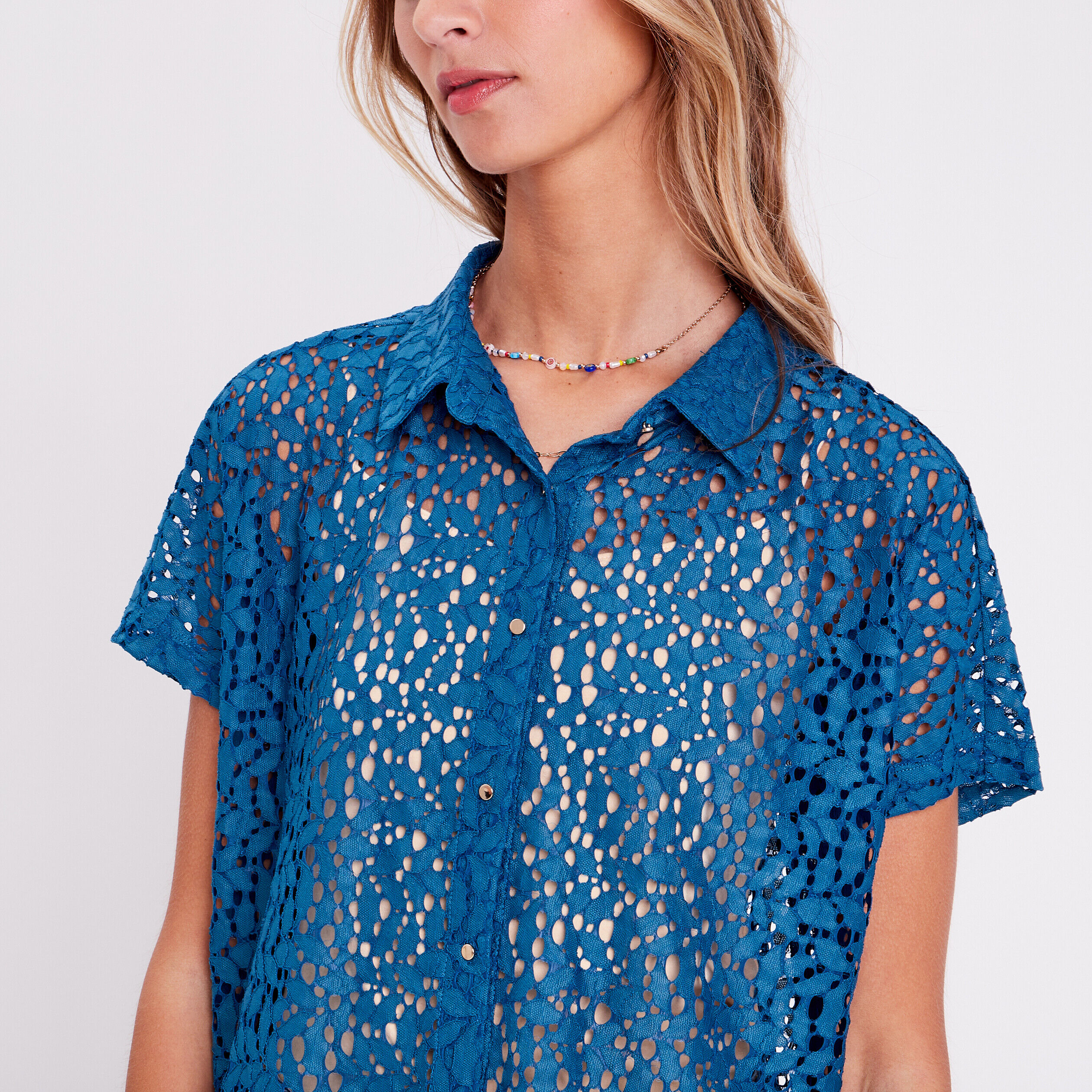 Chemise manches courtes bleu canard femme | Cache Cache