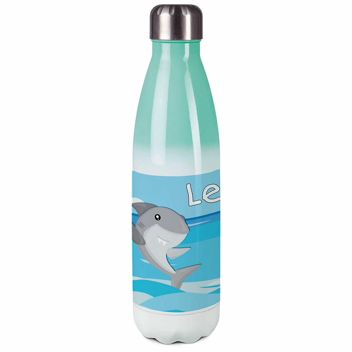 Edelstahl Kinder Thermoflasche / Trinkflasche bunt Hai Spülmaschinenfest, Auslaufsicher, Bruchfest, Doppelwandig, Für Heißgetränke geeignet, Mit Deckel, Isoliert