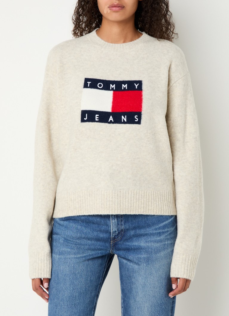 Tommy Hilfiger plono mezgimo megztinis iš vilnos mišinio su logotipu