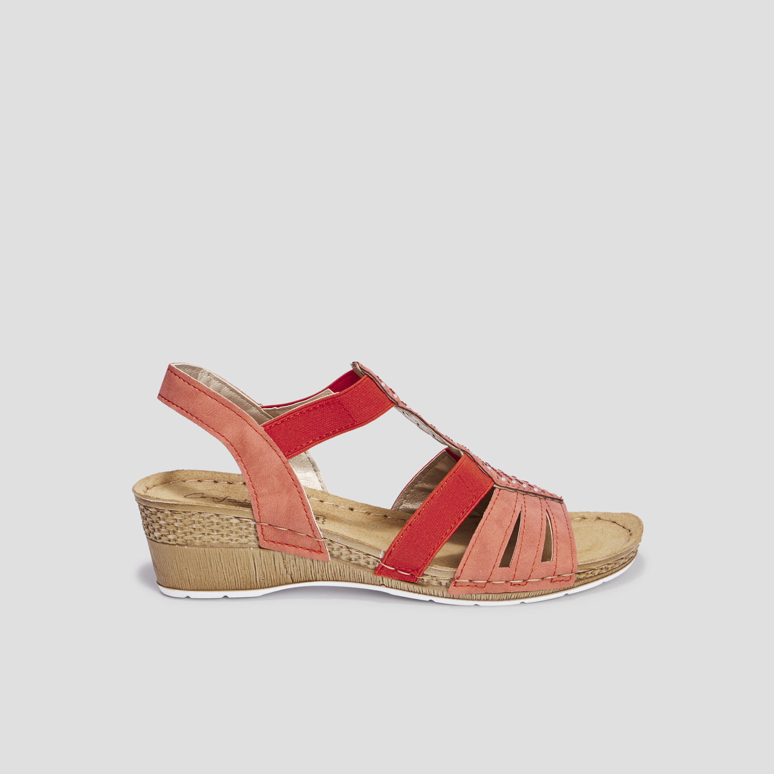 Sandales compensées cuir Confortissimo rouge femme | La Halle