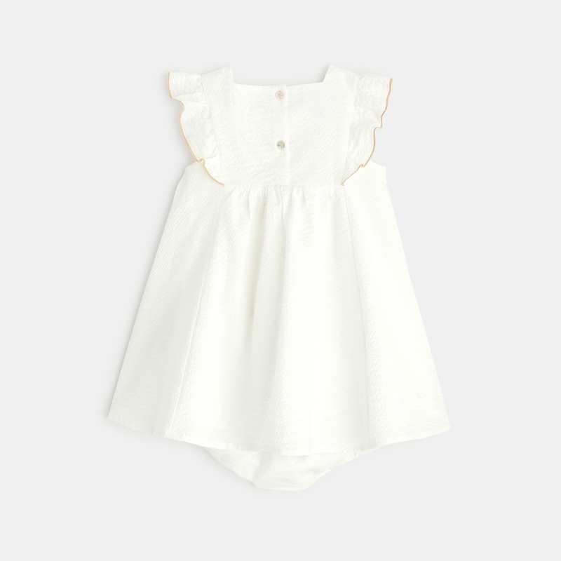 Robe chic gaufrée brillante et bloomer blanche bébé fille