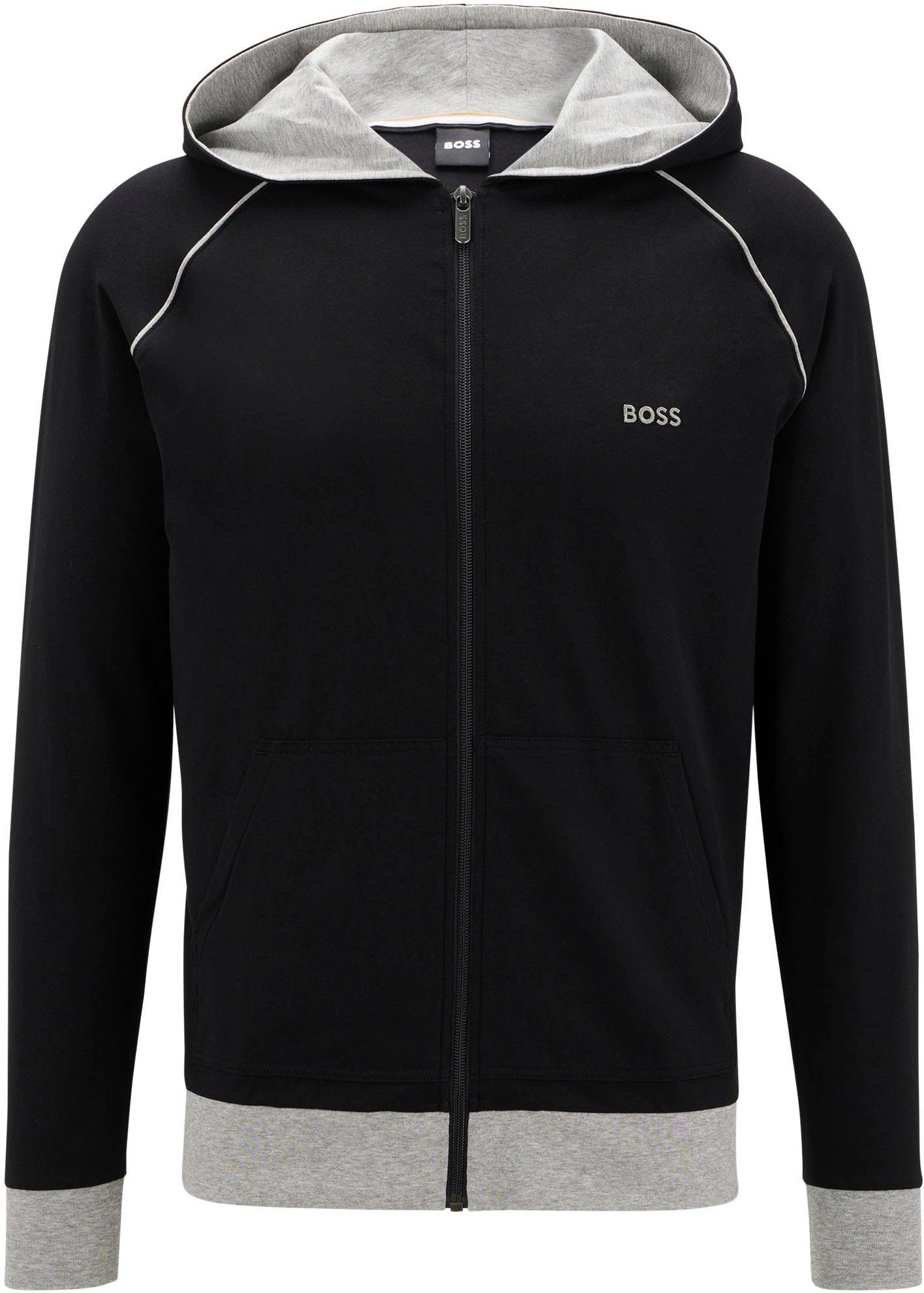 BOSS Kapuzensweatjacke mit kontrastfarbigen Bündchen
