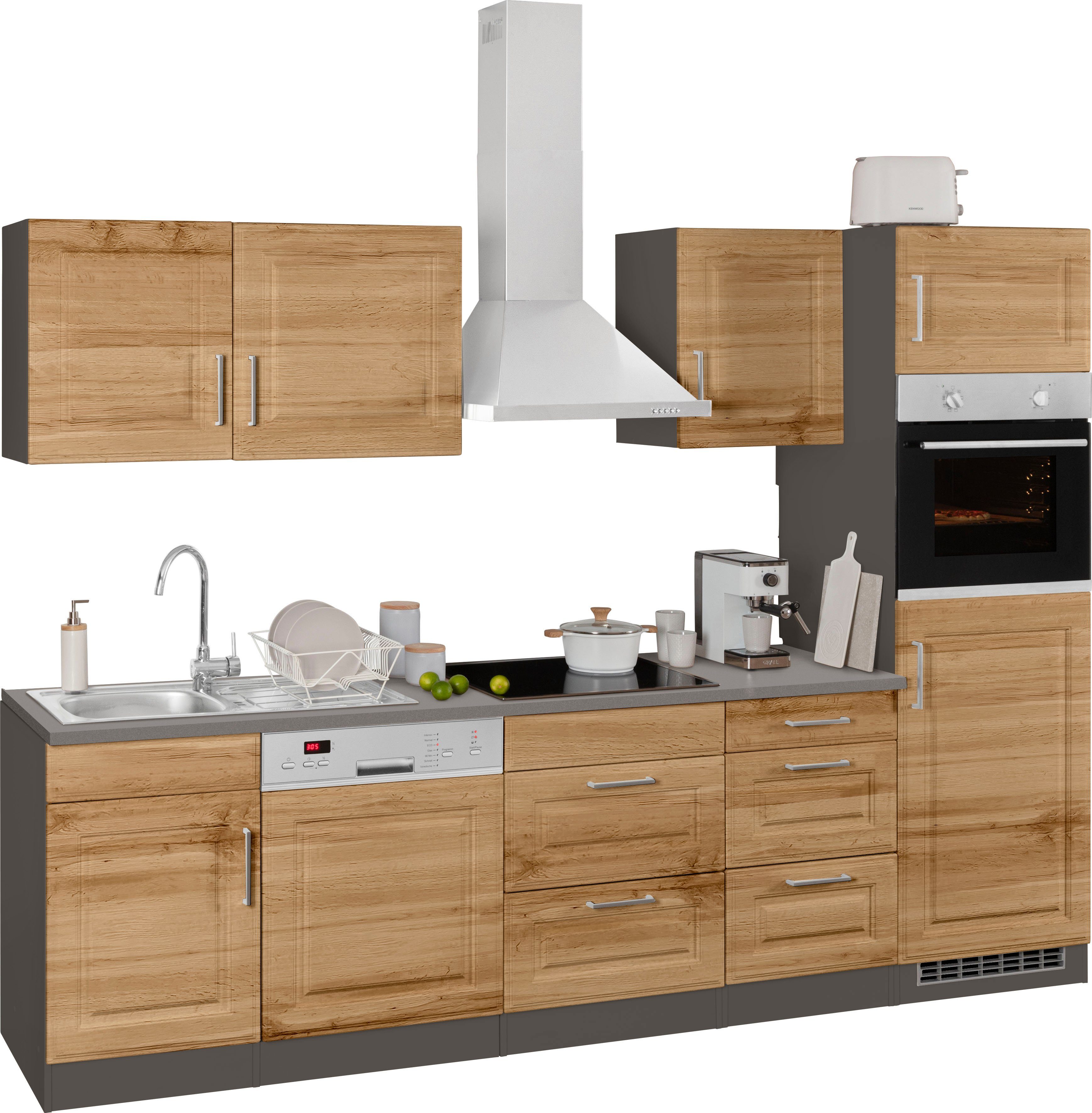HELD MÖBEL Küchenzeile Stockholm, Breite 280 cm, mit hochwertigen MDF Fronten im Landhaus-Stil