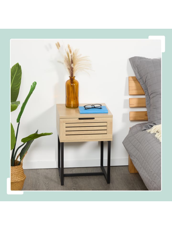 relaxdays Nachttisch in Natur/ Schwarz - (B)40 x (H)55,5 x (T)41,5 cm günstig kaufen onesize